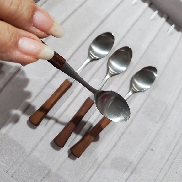 MCM Japan Wood Handle Coctail Appetizer Spoons - Set of 4 🥄🥄🥄🥄 Vintage - Picture 5 of 10